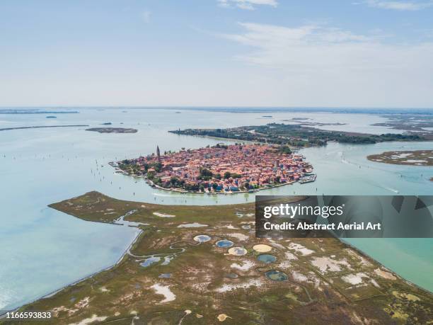 aerial shot of burano, venetian lagoon, italy - venetian lagoon stock pictures, royalty-free photos & images