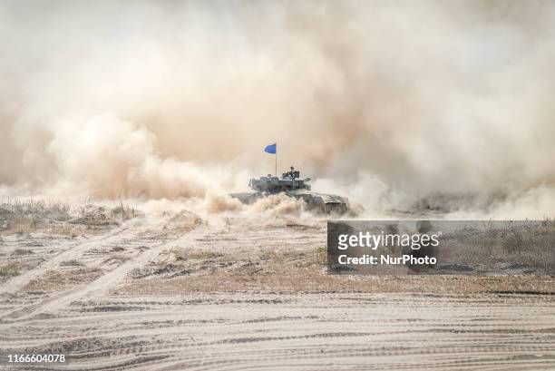 The tactical training for the tank forces of the Ukrainian Army performs at the proving grounds in Honcharivske, Chernihiv Oblast, Ukraine, on...