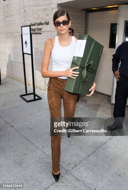 Model Kaia Jordan Gerber is seen leaving Longchamp SS20 Runway Show at Hearst Plaza, Lincoln Center during NYC Fashion Week on September 7, 2019 in...
