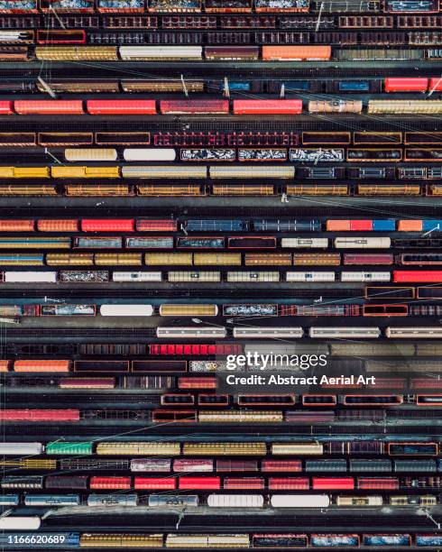 railroad cars as seen from above, germany - cargo train stock pictures, royalty-free photos & images