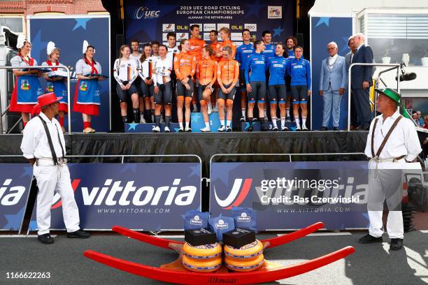 Podium / Marco Mathis of Germany / Jasha Sutterlin of Germany / Justin Wolf of Germany / Lisa Brennauer of Germany / Lisa Klein of Germany / Mieke...