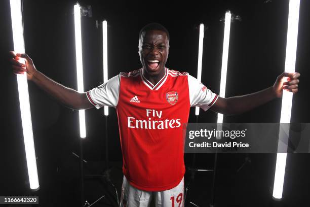 Nicolas Pepe of Arsenal during the Arsenal Media Day at London Colney on August 07, 2019 in St Albans, England.