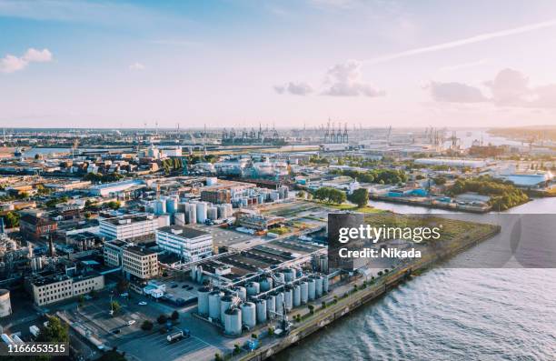 aerial view of a industrie complex in hamburg, germany - industrial estate stock pictures, royalty-free photos & images