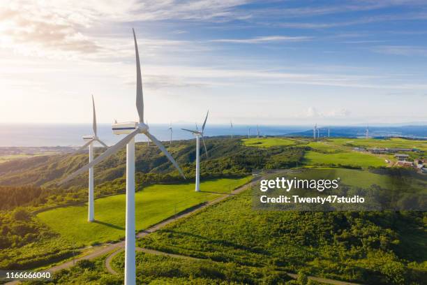 wind turbines in nikaho highland in akita,japan - akita prefecture foto e immagini stock