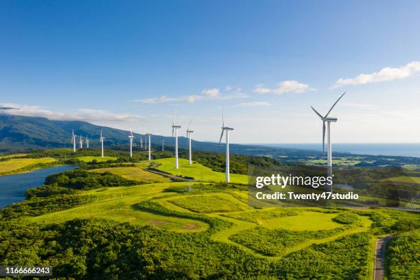 wind turbines in nikaho highland in akita,japan - wind power photos et images de collection