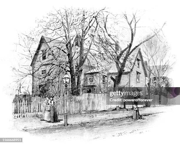 house of seven gables in salem, massachusetts, united states - 19th century - salem massachusetts stock illustrations