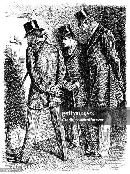 men looking at a poster in paris, france - 19th century - vintage french posters stock illustrations