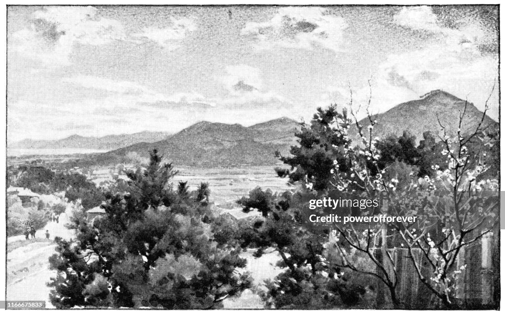 Landscape of Mount Rokko at Kobe, Japan - Meiji Era 19th Century