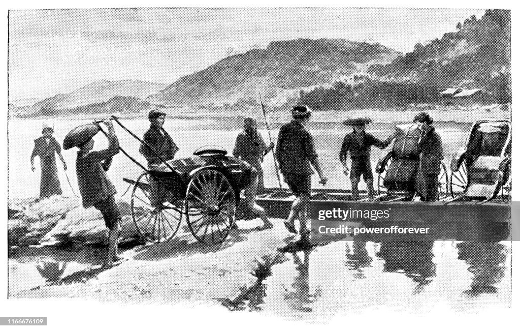People Boarding a Ferry on the Ibo River in Hyogo Prefecture, Japan - Meiji Era 19th Century