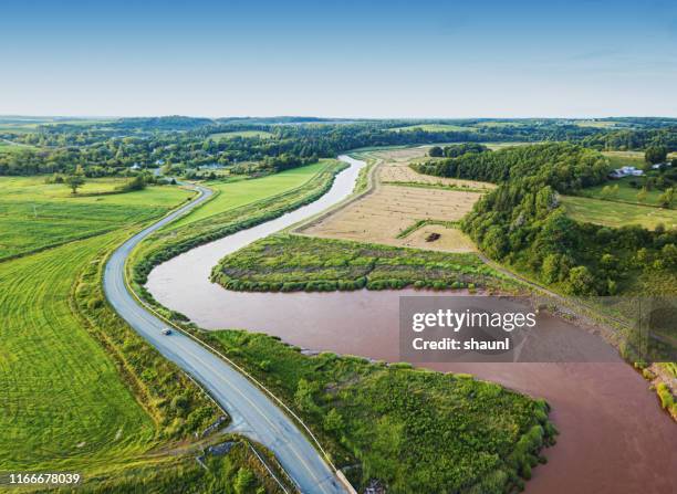 luchtfoto drone view: st. croix river - bay of fundy stockfoto's en -beelden