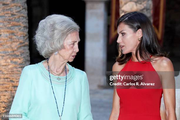 Queen Letizia of Spain and Queen Sofia host a dinner for authorities at the Almudaina Palace on August 07, 2019 in Palma de Mallorca, Spain.