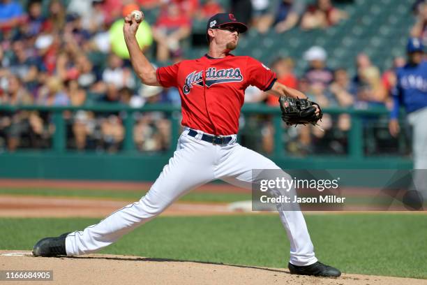 Starting pitcher Tyler Clippard of the Cleveland Indians pitches during the first inning of game two of a double header against the Texas Rangers at...