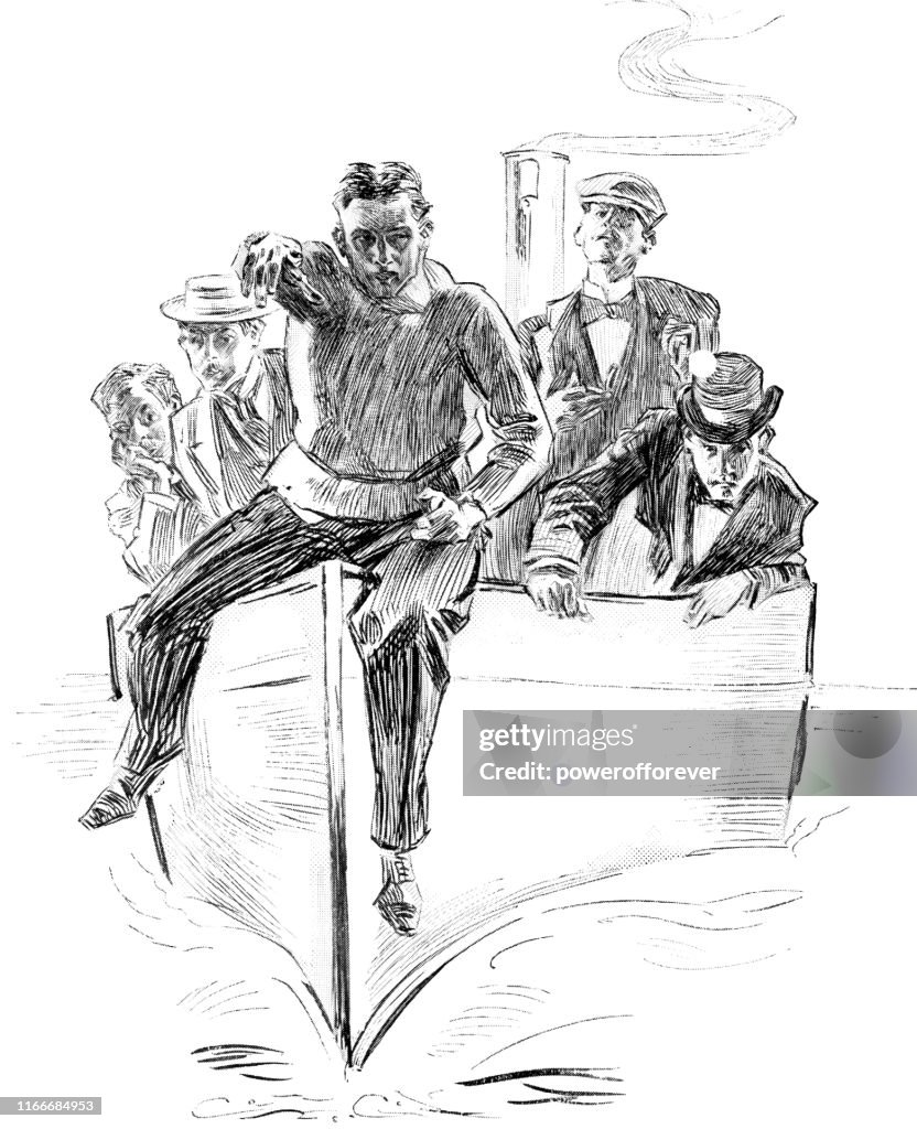 Students Aboard a Boat at the Harvard-Yale Boat Race on the Thames River in New London, Connecticut, United States - 19th Century