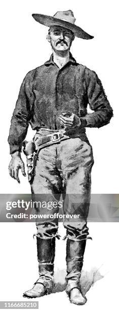 mexican cowboy - 19th century - cowboy black and white american male portrait stock illustrations