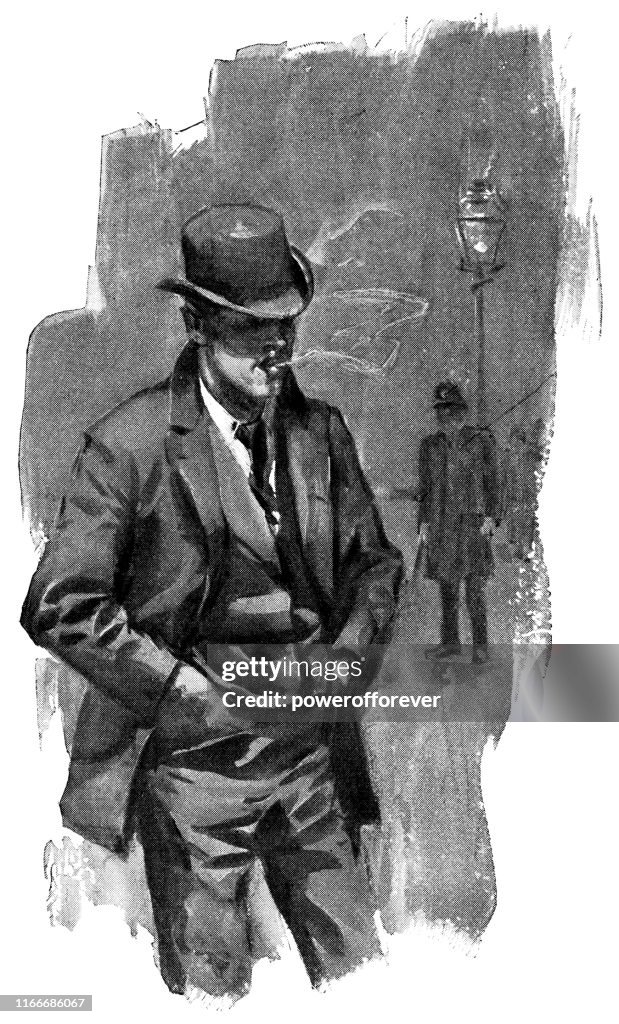 Politie detective op straat in New York City, New York, Verenigde Staten-19e eeuw