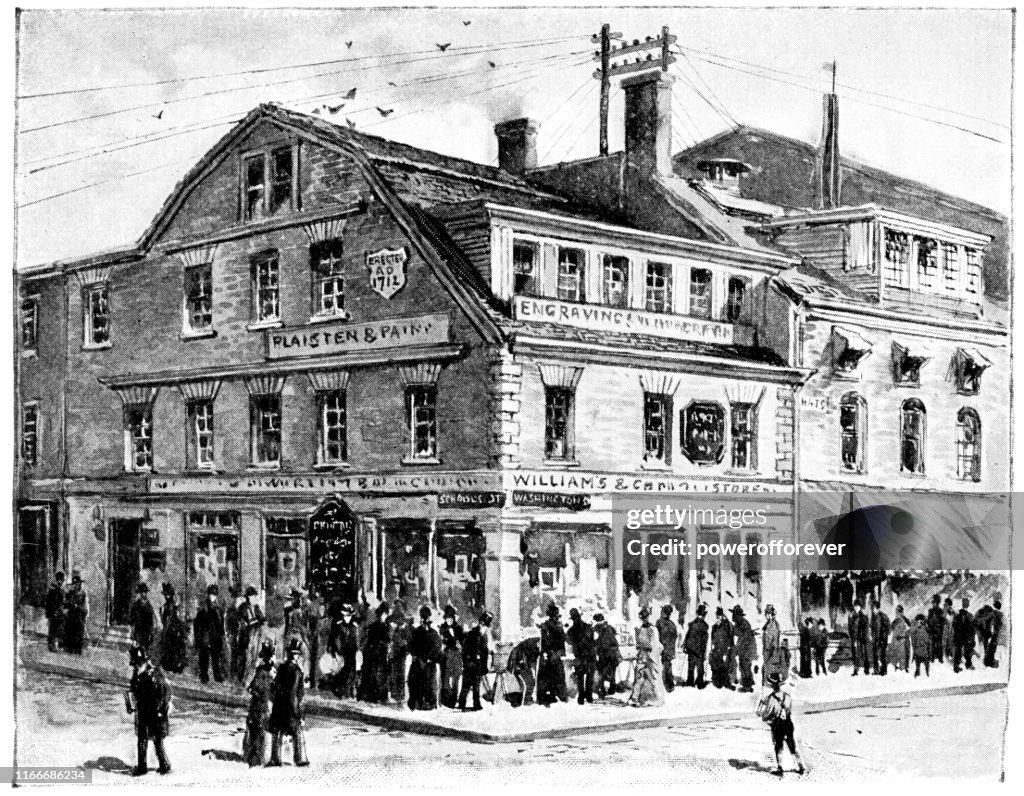 The Old Corner Bookstore in Boston, Massachusetts, Verenigde Staten-19e eeuw