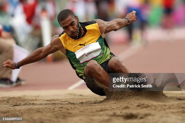 Adrian Riley of Jamaica competes in Men's Long Jump Final on Day 12 of Lima 2019 Pan American Games at Athletics Stadium of Villa Deportiva Nacional...