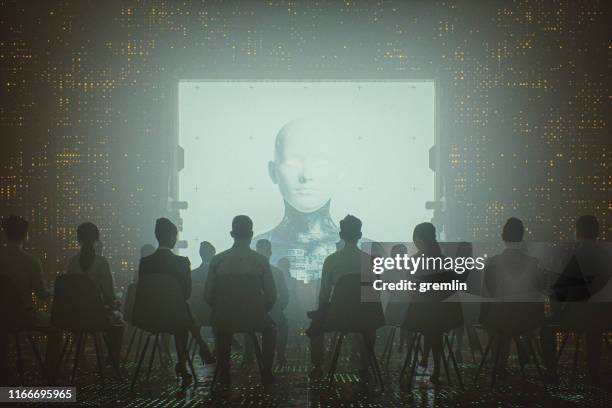 futuristic cyborg religion and control - manipulated imagens e fotografias de stock