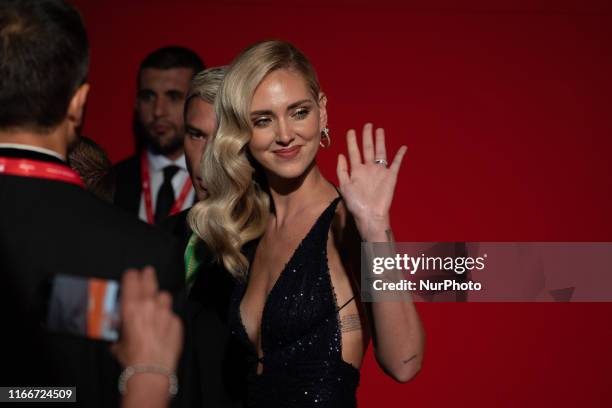 Chiara Ferragni walks the red carpet ahead of the ''Chiara Ferragni - Unposted'' screening during the 76th Venice Film Festival at Sala Giardino on...