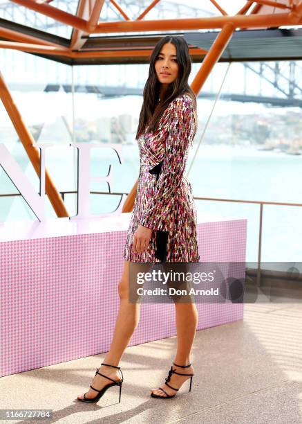 Jessica Gomes poses at the David Jones SS19 Season Preview at the Sydney Opera House on August 08, 2019 in Sydney, Australia.