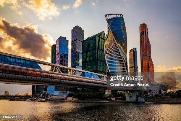 moscow city - view of skyscrapers moscow international business center at sunset - moscow skyline stock pictures, royalty-free photos & images
