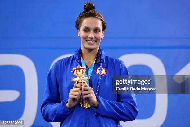 Gold medalist Alexandra Walsh of United States in the podium of Women's 200m Backstroke on Day 12 of Lima 2019 Pan American Games at Aquatic Center...