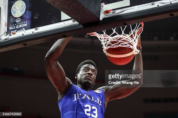 Awudu Abass of Italy dunks against Puerto rico during FIBA Basketball World Cup China 2019 at Wuhan Sports Center on September 08 , 2019 in Wuhan,...