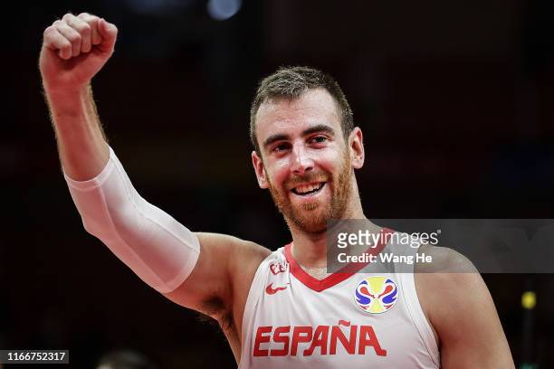 Victor Claver of Spain Celebrate wins the game after against Serbia at FIBA Basketball World Cup China 2019 at Wuhan Sports Center on September 08 ,...