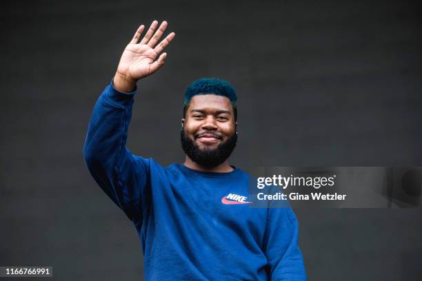 American singer Khalid performs live on stage during the second day of the Lollapalooza Berlin music festival at Olympiagelände on September 8, 2019...