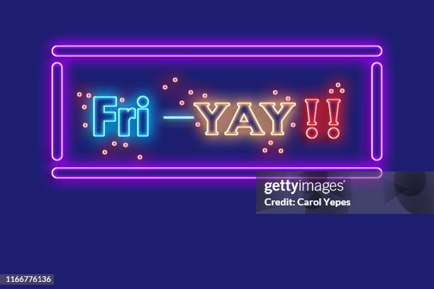 friyay text in neon lights - fridy stock pictures, royalty-free photos & images