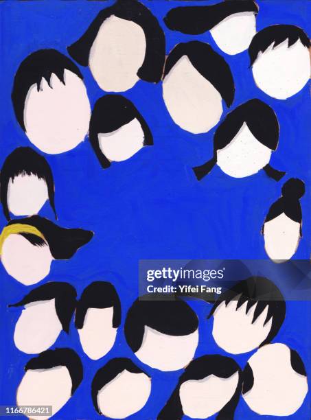 illustration of various people's heads - woman face art imagens e fotografias de stock