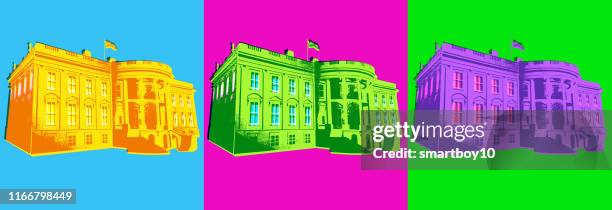 the white house in pop art style - facade stock illustrations