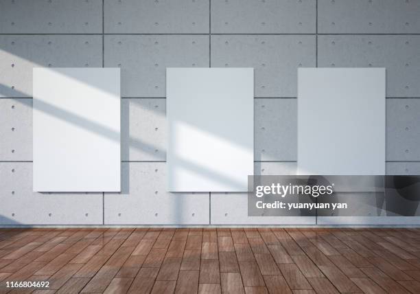 3d illustration empty exhibition room - poster wall stockfoto's en -beelden