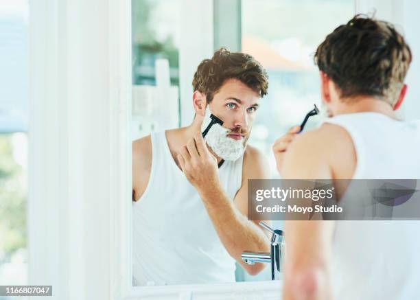 time for a good trim - man shaving foam stock pictures, royalty-free photos & images