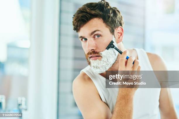 i'm going for a clean shave - man shaving foam stock pictures, royalty-free photos & images