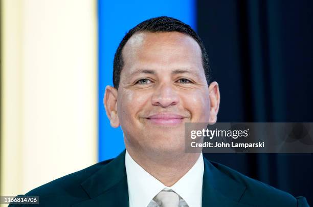 Former shortstop and third baseman for the New York Yankees Alex Rodriguez "A-Rod" visits "Mornings With Maria" at Fox Business Network Studios on...