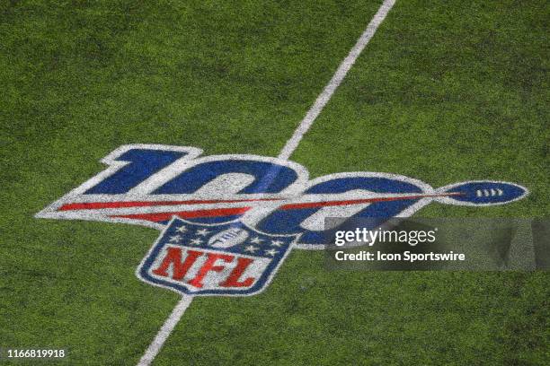 General view of the National Football League 100the anniversary logo during the first quarter of the National Football League game between the New...