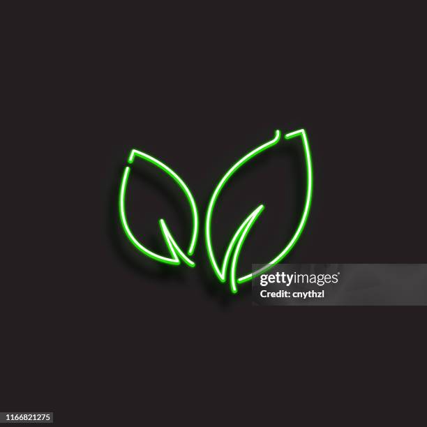 nature icon - neon style - sky and trees green leaf illustration stock illustrations