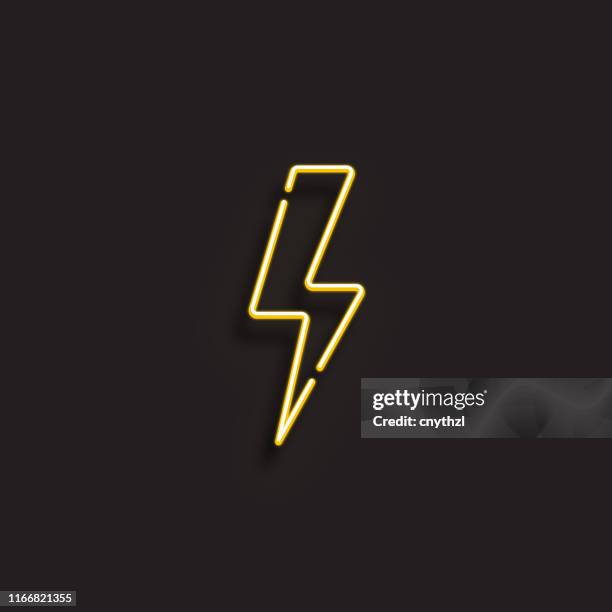 ilustraciones, im�ágenes clip art, dibujos animados e iconos de stock de icono de electricidad - estilo neon - rayo