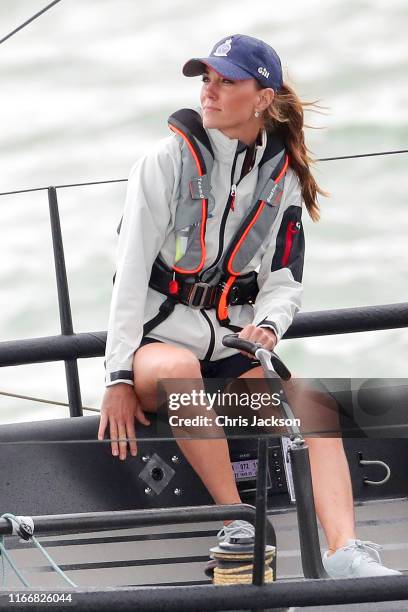 Catherine, Duchess of Cambridge at the helm competing on behalf of The Royal Foundation in the inaugural King’s Cup regatta hosted by the Duke and...