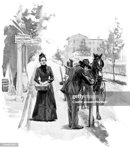 couple on the street in asbury park, new jersey, united states - 19th century - asbury park stock illustrations