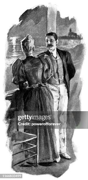 couple on the beach at night in asbury park, new jersey, united states - 19th century - asbury park stock illustrations