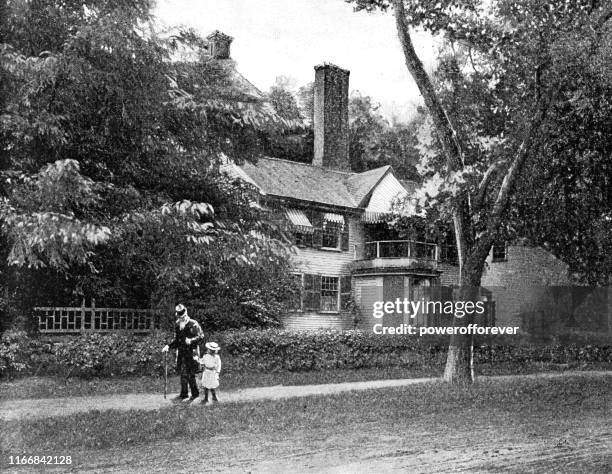 nathaniel hawthorne’s house the wayside in concord, massachusetts, united states - 19th century - concord massachusetts stock illustrations