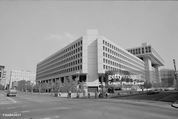 Exterior view of the J Edgar Hoover Building, home of the US Federal Bureau of Investigation , at the intersection of Pennsylvania Avenue NW and 9th...