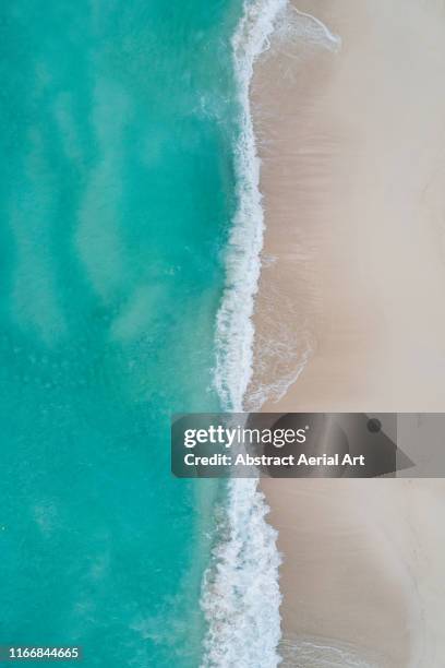 waves rolling on to a beach as seen from directly above, barbados - halved stock pictures, royalty-free photos & images