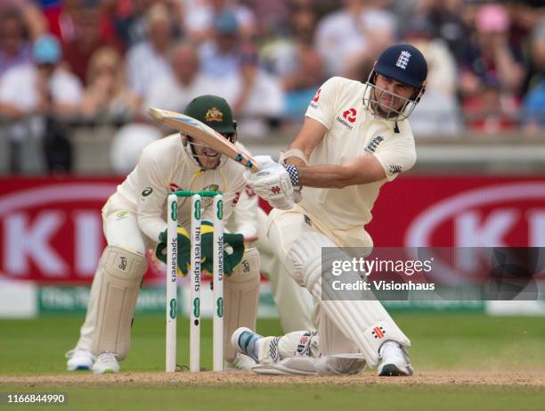 James Anderson of England batting during day three of the First Ashes test match at Edgbaston on August 3, 2019 in Birmingham, England.