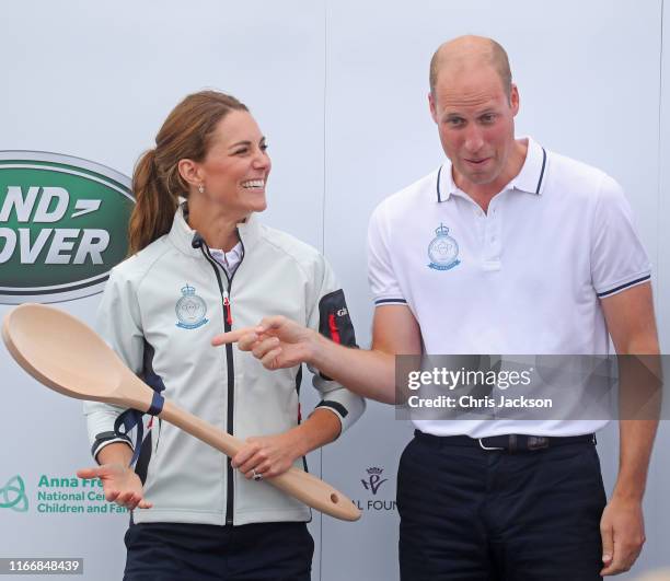 Catherine, Duchess of Cambridge competing on behalf of The Royal Foundation is presented the Wooden Spoon at the inaugural King’s Cup regatta much to...