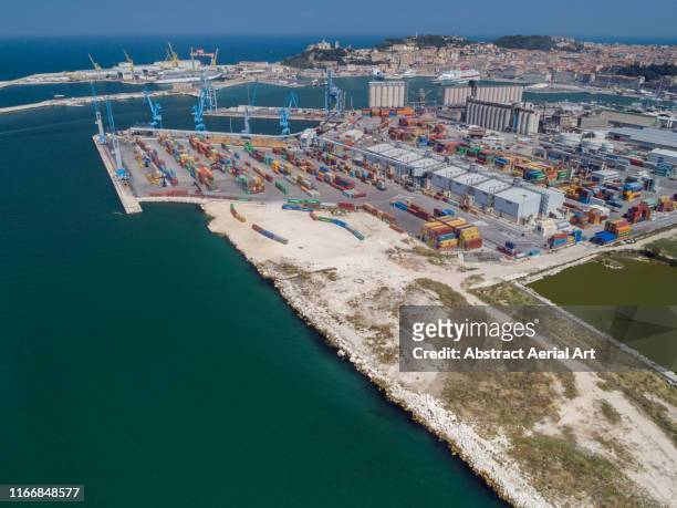 aerial shot of an industrial port, ancona, italy - cantiere navale foto e immagini stock