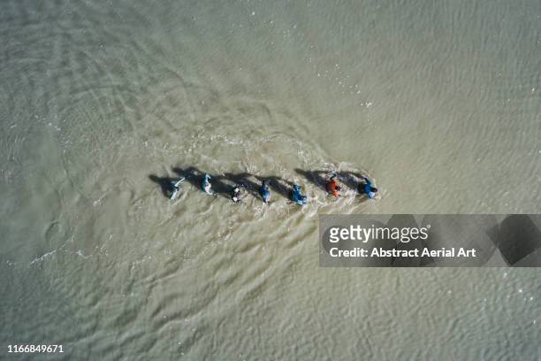 group of people wading in the ocean as seen from above, france - overhead power line stock pictures, royalty-free photos & images