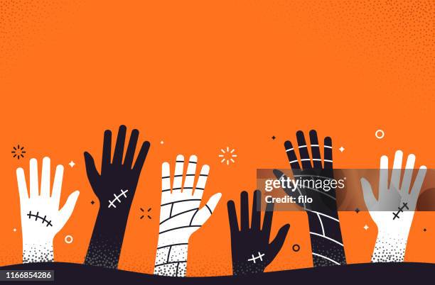 zombie halloween hands background - zombie hand stock illustrations